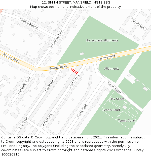 12, SMITH STREET, MANSFIELD, NG18 3BG: Location map and indicative extent of plot
