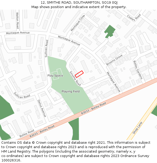 12, SMYTHE ROAD, SOUTHAMPTON, SO19 0QJ: Location map and indicative extent of plot