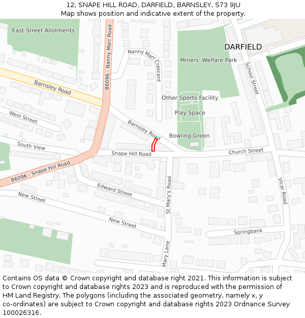 12, SNAPE HILL ROAD, DARFIELD, BARNSLEY, S73 9JU: Location map and indicative extent of plot