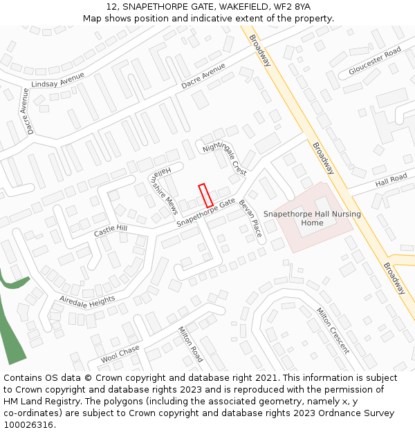12, SNAPETHORPE GATE, WAKEFIELD, WF2 8YA: Location map and indicative extent of plot