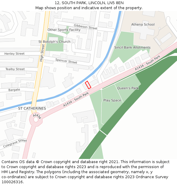 12, SOUTH PARK, LINCOLN, LN5 8EN: Location map and indicative extent of plot