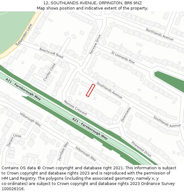 12, SOUTHLANDS AVENUE, ORPINGTON, BR6 9NZ: Location map and indicative extent of plot