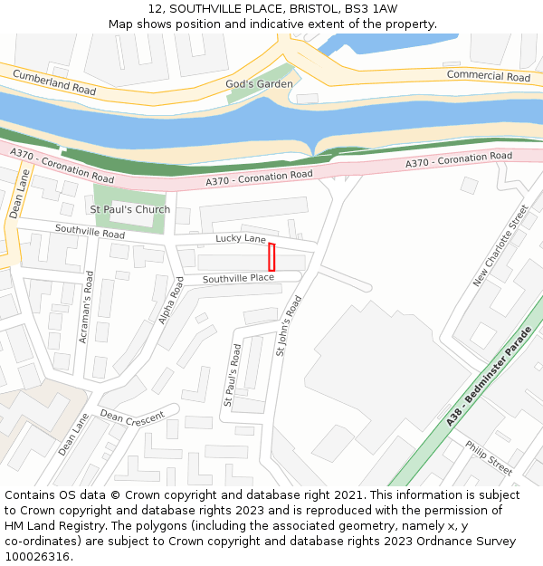 12, SOUTHVILLE PLACE, BRISTOL, BS3 1AW: Location map and indicative extent of plot