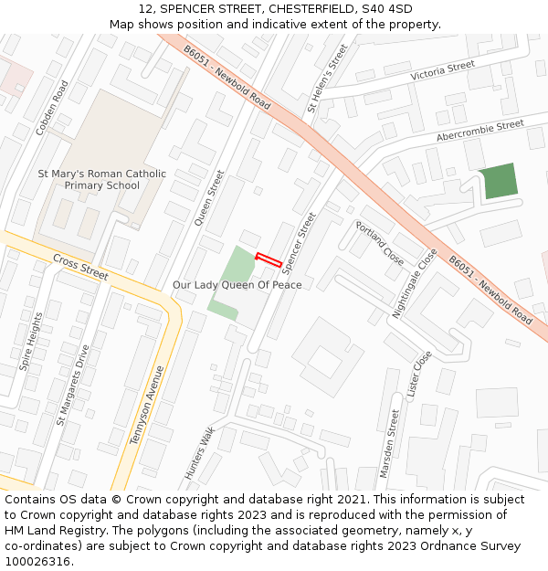 12, SPENCER STREET, CHESTERFIELD, S40 4SD: Location map and indicative extent of plot