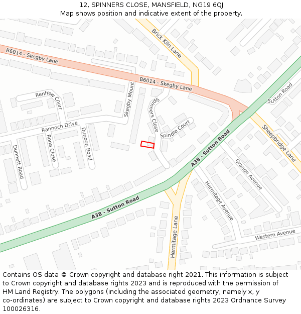 12, SPINNERS CLOSE, MANSFIELD, NG19 6QJ: Location map and indicative extent of plot