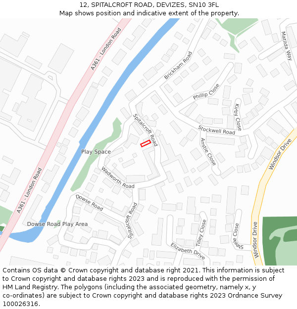 12, SPITALCROFT ROAD, DEVIZES, SN10 3FL: Location map and indicative extent of plot