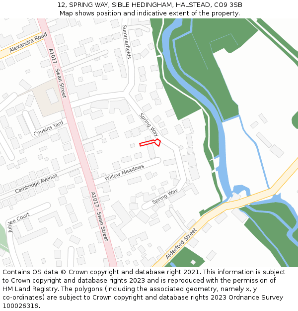 12, SPRING WAY, SIBLE HEDINGHAM, HALSTEAD, CO9 3SB: Location map and indicative extent of plot
