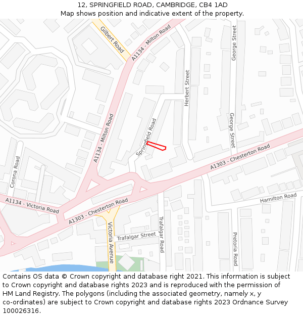 12, SPRINGFIELD ROAD, CAMBRIDGE, CB4 1AD: Location map and indicative extent of plot