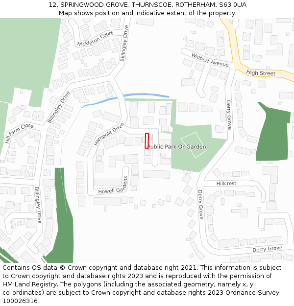 12, SPRINGWOOD GROVE, THURNSCOE, ROTHERHAM, S63 0UA: Location map and indicative extent of plot