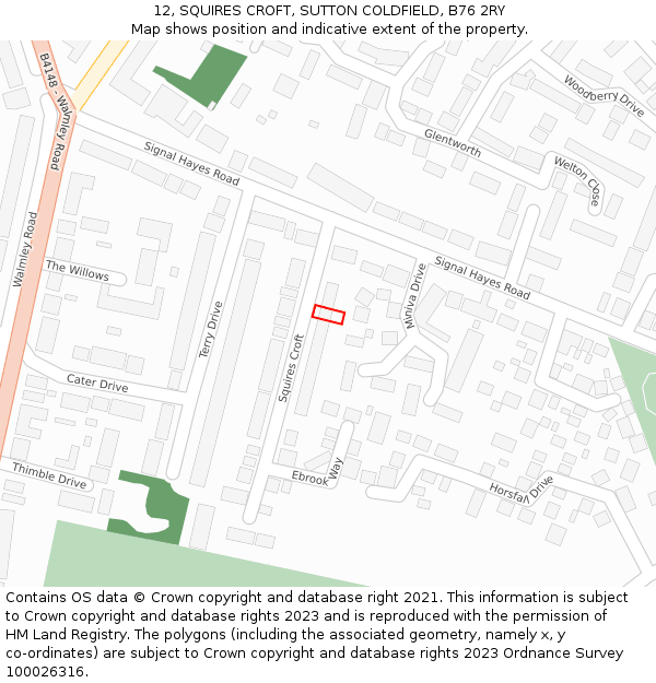 12, SQUIRES CROFT, SUTTON COLDFIELD, B76 2RY: Location map and indicative extent of plot