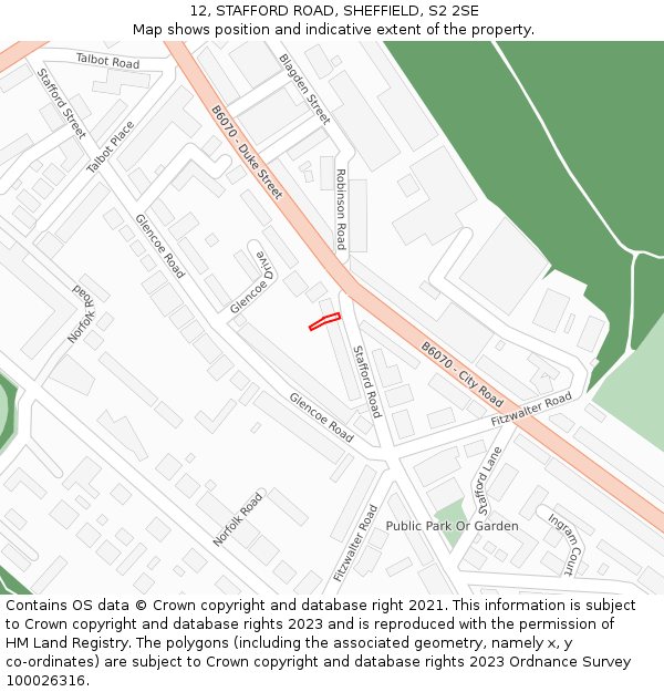 12, STAFFORD ROAD, SHEFFIELD, S2 2SE: Location map and indicative extent of plot