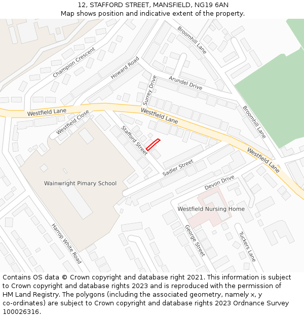 12, STAFFORD STREET, MANSFIELD, NG19 6AN: Location map and indicative extent of plot