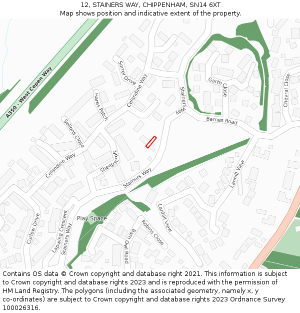 12, STAINERS WAY, CHIPPENHAM, SN14 6XT: Location map and indicative extent of plot