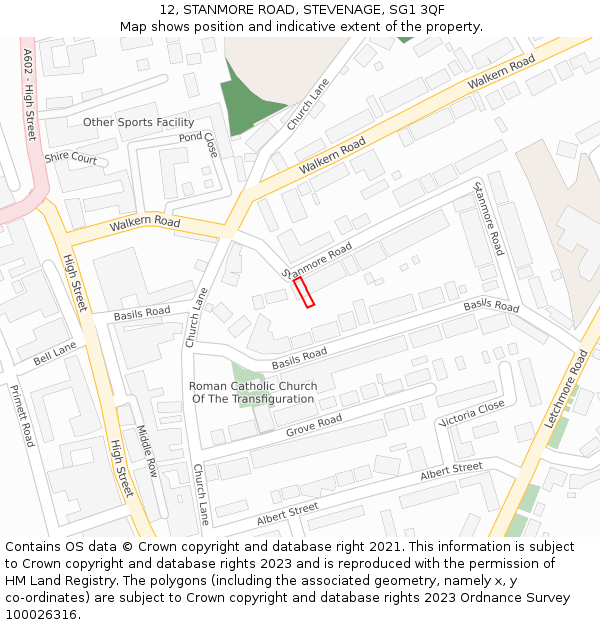 12, STANMORE ROAD, STEVENAGE, SG1 3QF: Location map and indicative extent of plot