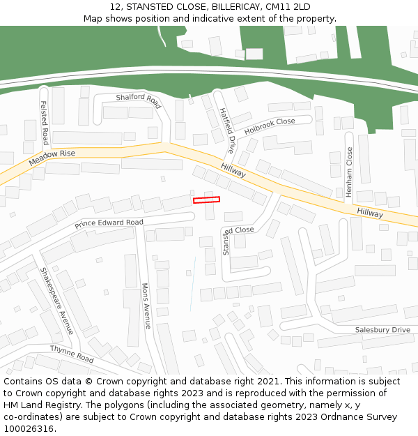 12, STANSTED CLOSE, BILLERICAY, CM11 2LD: Location map and indicative extent of plot