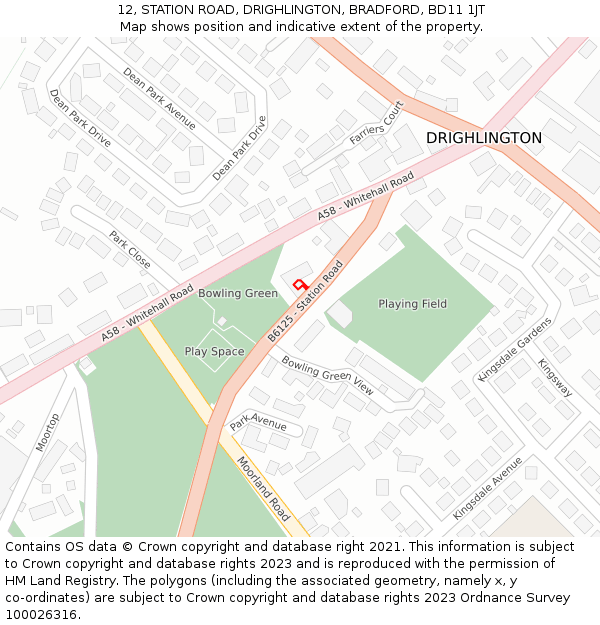12, STATION ROAD, DRIGHLINGTON, BRADFORD, BD11 1JT: Location map and indicative extent of plot