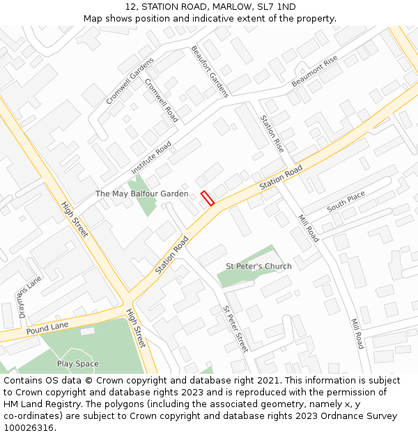 12, STATION ROAD, MARLOW, SL7 1ND: Location map and indicative extent of plot
