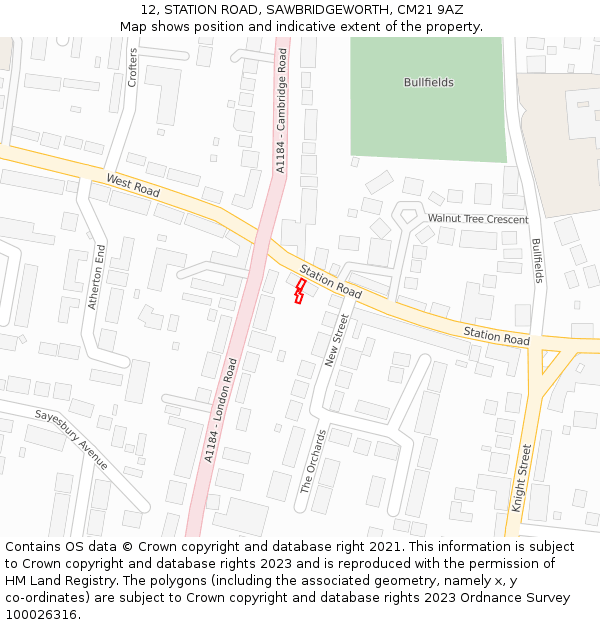 12, STATION ROAD, SAWBRIDGEWORTH, CM21 9AZ: Location map and indicative extent of plot