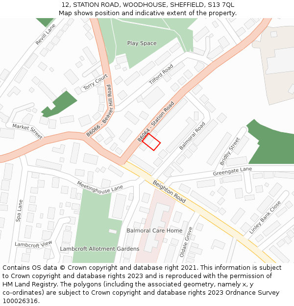 12, STATION ROAD, WOODHOUSE, SHEFFIELD, S13 7QL: Location map and indicative extent of plot