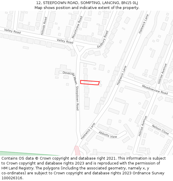 12, STEEPDOWN ROAD, SOMPTING, LANCING, BN15 0LJ: Location map and indicative extent of plot