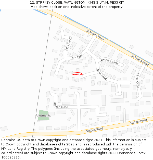 12, STIFFKEY CLOSE, WATLINGTON, KING'S LYNN, PE33 0JT: Location map and indicative extent of plot