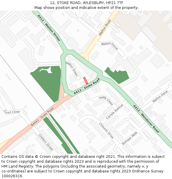 12, STOKE ROAD, AYLESBURY, HP21 7TF: Location map and indicative extent of plot