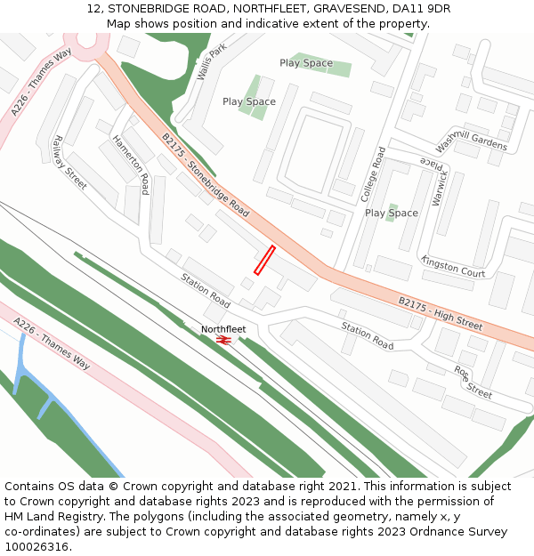 12, STONEBRIDGE ROAD, NORTHFLEET, GRAVESEND, DA11 9DR: Location map and indicative extent of plot