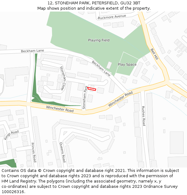 12, STONEHAM PARK, PETERSFIELD, GU32 3BT: Location map and indicative extent of plot