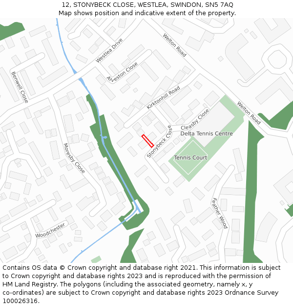 12, STONYBECK CLOSE, WESTLEA, SWINDON, SN5 7AQ: Location map and indicative extent of plot
