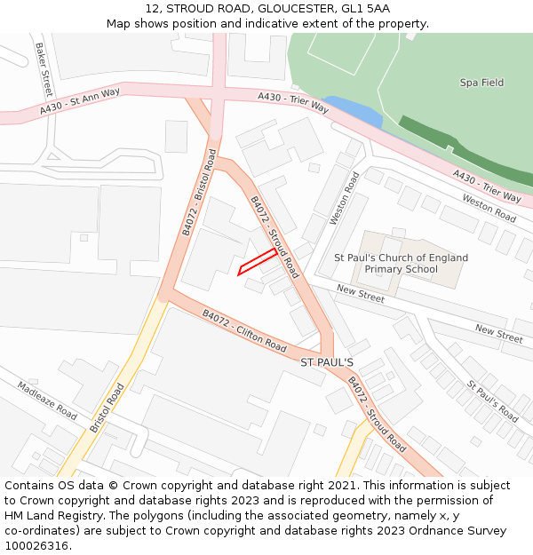 12, STROUD ROAD, GLOUCESTER, GL1 5AA: Location map and indicative extent of plot