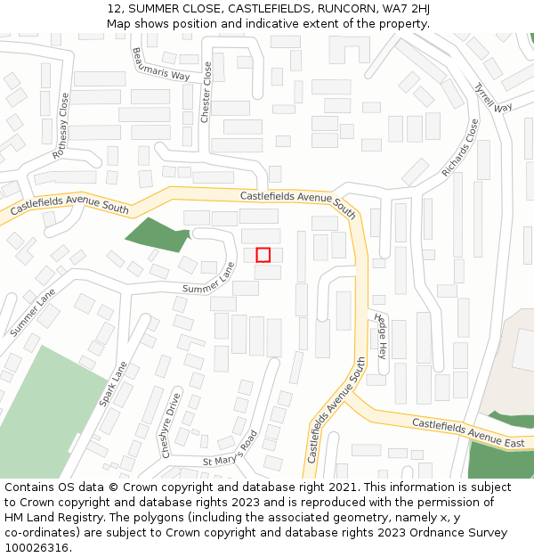 12, SUMMER CLOSE, CASTLEFIELDS, RUNCORN, WA7 2HJ: Location map and indicative extent of plot