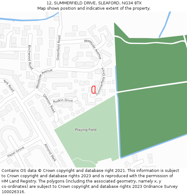 12, SUMMERFIELD DRIVE, SLEAFORD, NG34 8TX: Location map and indicative extent of plot