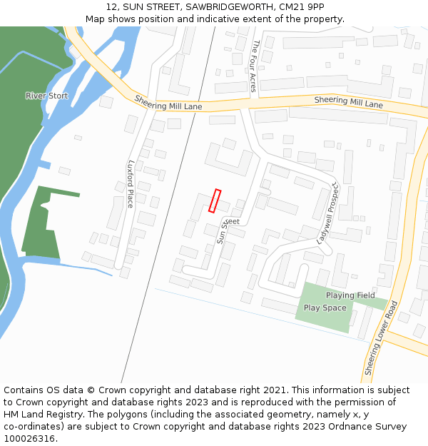 12, SUN STREET, SAWBRIDGEWORTH, CM21 9PP: Location map and indicative extent of plot
