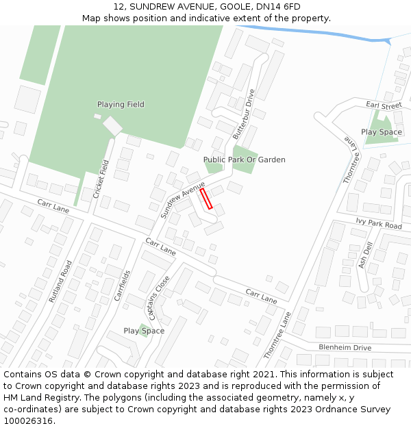 12, SUNDREW AVENUE, GOOLE, DN14 6FD: Location map and indicative extent of plot