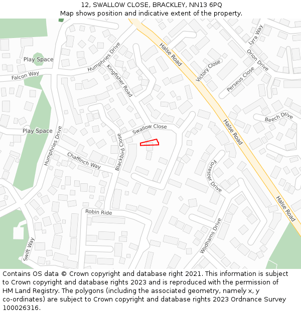 12, SWALLOW CLOSE, BRACKLEY, NN13 6PQ: Location map and indicative extent of plot