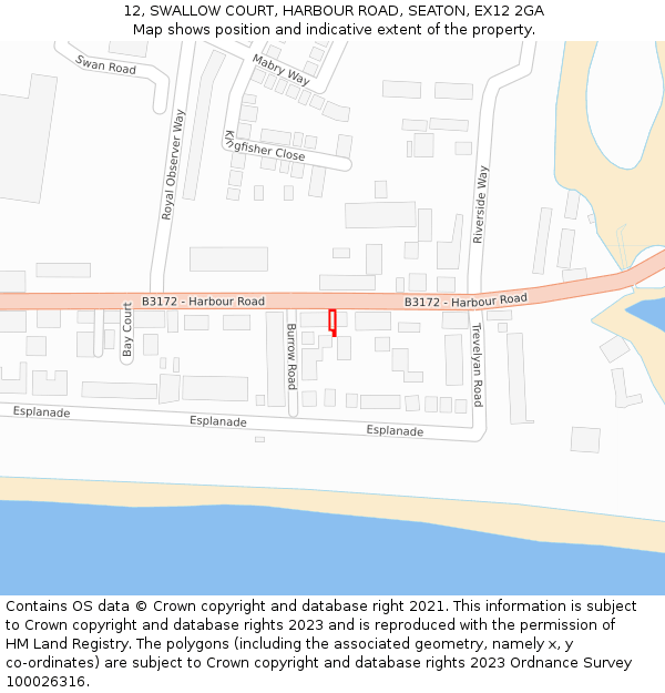 12, SWALLOW COURT, HARBOUR ROAD, SEATON, EX12 2GA: Location map and indicative extent of plot