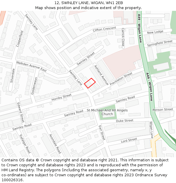 12, SWINLEY LANE, WIGAN, WN1 2EB: Location map and indicative extent of plot