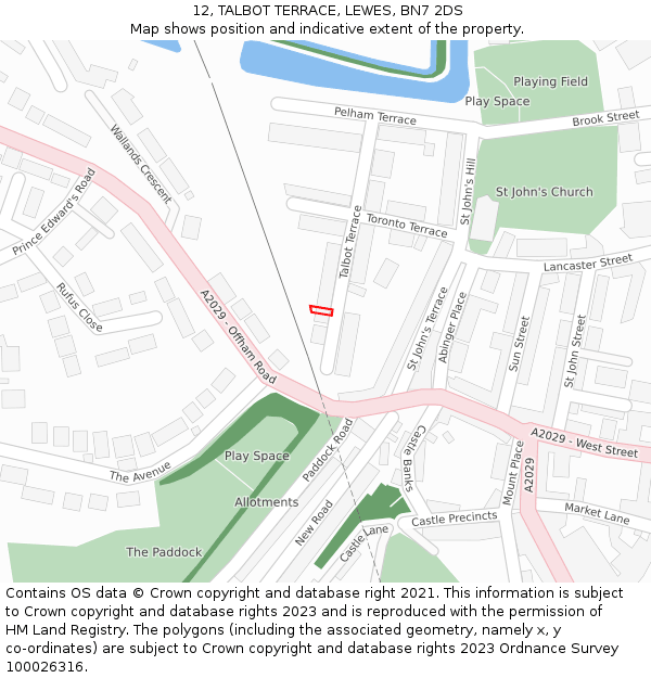 12, TALBOT TERRACE, LEWES, BN7 2DS: Location map and indicative extent of plot