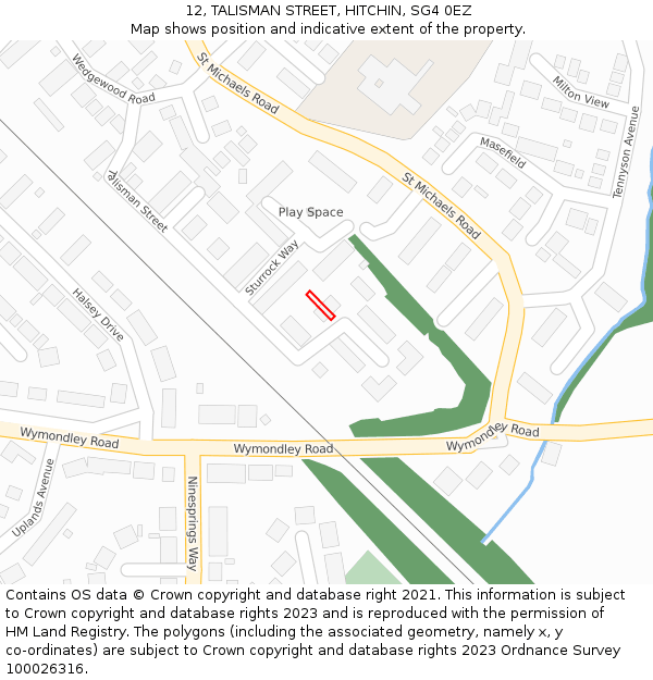 12, TALISMAN STREET, HITCHIN, SG4 0EZ: Location map and indicative extent of plot