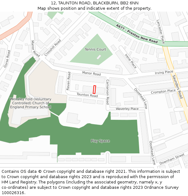 12, TAUNTON ROAD, BLACKBURN, BB2 6NN: Location map and indicative extent of plot