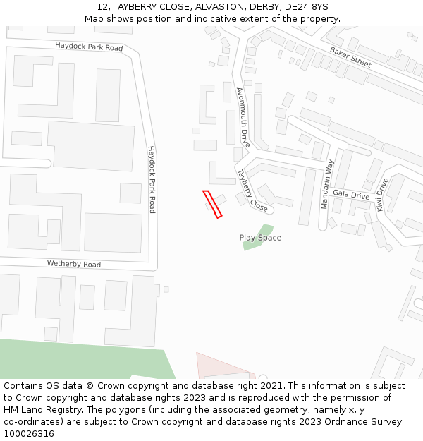 12, TAYBERRY CLOSE, ALVASTON, DERBY, DE24 8YS: Location map and indicative extent of plot