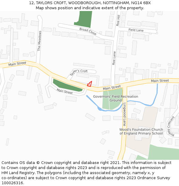 12, TAYLORS CROFT, WOODBOROUGH, NOTTINGHAM, NG14 6BX: Location map and indicative extent of plot