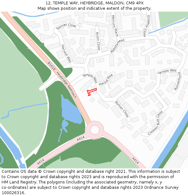 12, TEMPLE WAY, HEYBRIDGE, MALDON, CM9 4PX: Location map and indicative extent of plot
