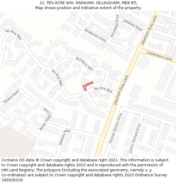 12, TEN ACRE WAY, RAINHAM, GILLINGHAM, ME8 8TL: Location map and indicative extent of plot