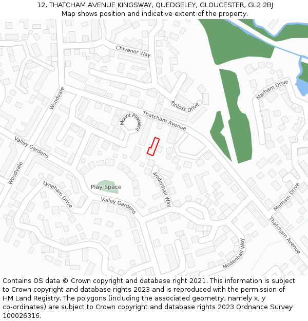 12, THATCHAM AVENUE KINGSWAY, QUEDGELEY, GLOUCESTER, GL2 2BJ: Location map and indicative extent of plot