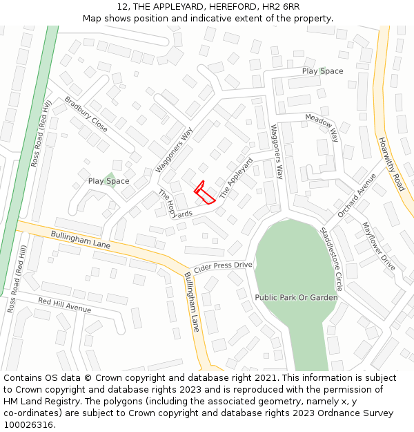 12, THE APPLEYARD, HEREFORD, HR2 6RR: Location map and indicative extent of plot