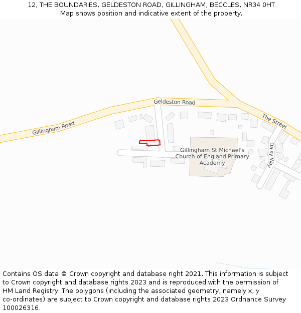12, THE BOUNDARIES, GELDESTON ROAD, GILLINGHAM, BECCLES, NR34 0HT: Location map and indicative extent of plot