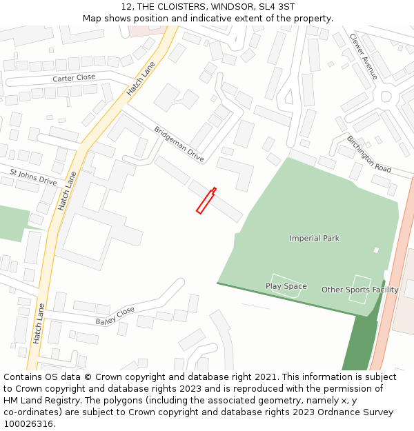 12, THE CLOISTERS, WINDSOR, SL4 3ST: Location map and indicative extent of plot
