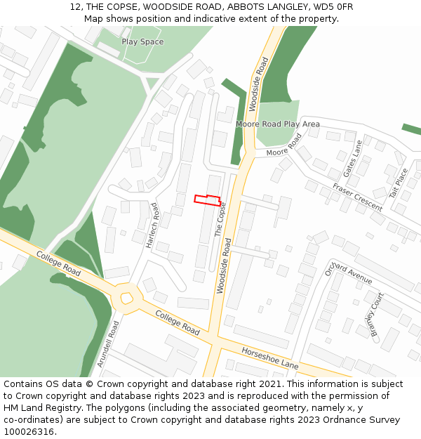 12, THE COPSE, WOODSIDE ROAD, ABBOTS LANGLEY, WD5 0FR: Location map and indicative extent of plot
