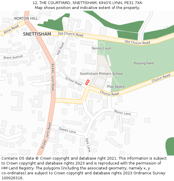 12, THE COURTYARD, SNETTISHAM, KING'S LYNN, PE31 7XA: Location map and indicative extent of plot